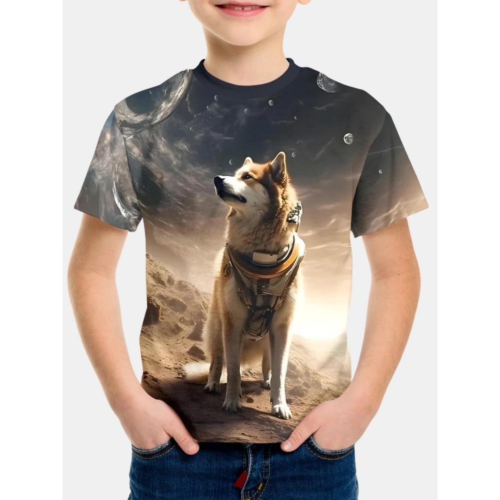 Children's boy T-shirt, cool animal print children's clothing, short sleeved children's shirt, summer boy T-shirt, casual children's T-shirt