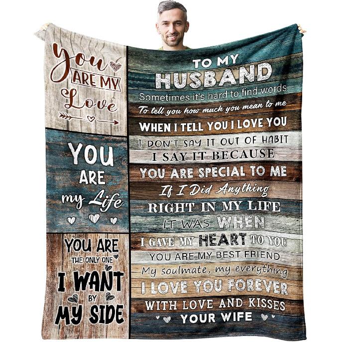 Valentine's Day Gifts for Husband Blanket 60" X 50", Gifts for Husband from Wife, Husband Anniversary Wedding Gift, Birthday Gift for Husband,