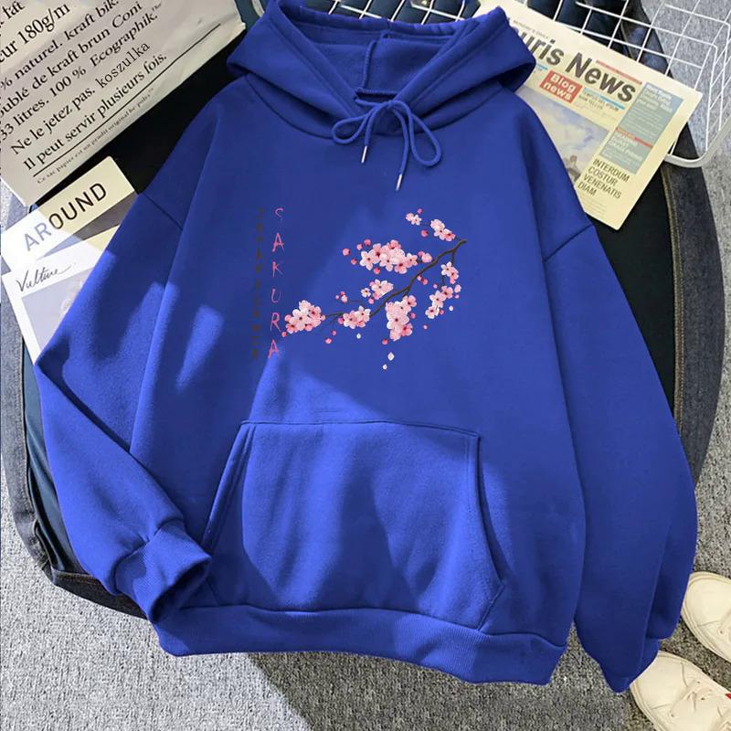 Felpa con cappuccio con stampa di fiori di ciliegio giapponesi, taglia europea