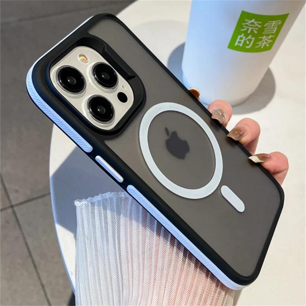 Luxury Frame Colorful Matte Translunt Magnetic For Magsafe Case For iPhone 14 11 12 13 15 Pro Max Plus Wireless Charging Cover