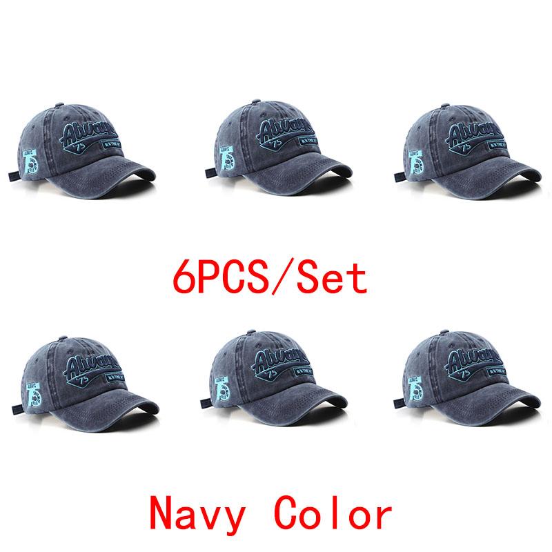 6PCS Embroidered Baseball Cap For Women Men New Spring Summer Solid Sunhat Retro Washable Sport Snapback Cap Hip Hop Fishing Hat