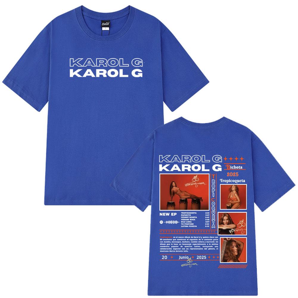 2025 Summer Singer Karol G Tropicoqueta Album Tshirt Unisexs Women Clothing Breathable 100 Pure Cotton Printed Leisure Tshirt