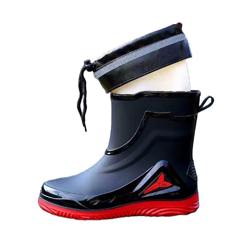Fashion Short-tube Waterproof Shoes Men's Rain Boots Low-cut Warm Work Rubber Shoes Non-slip Fishing Kitchen Rain Boots Men