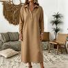 Women's Knit Sweatshirt Dress with Shirt Collar Long Sleeve Button Front Casual Midi Dress for Everyday Wear