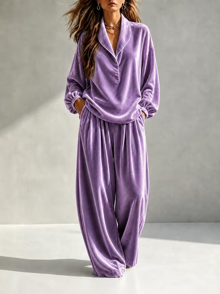 1116 European and American women's clothing autumn and winter new casual fashion velvet long-sleeved trousers lapel suit