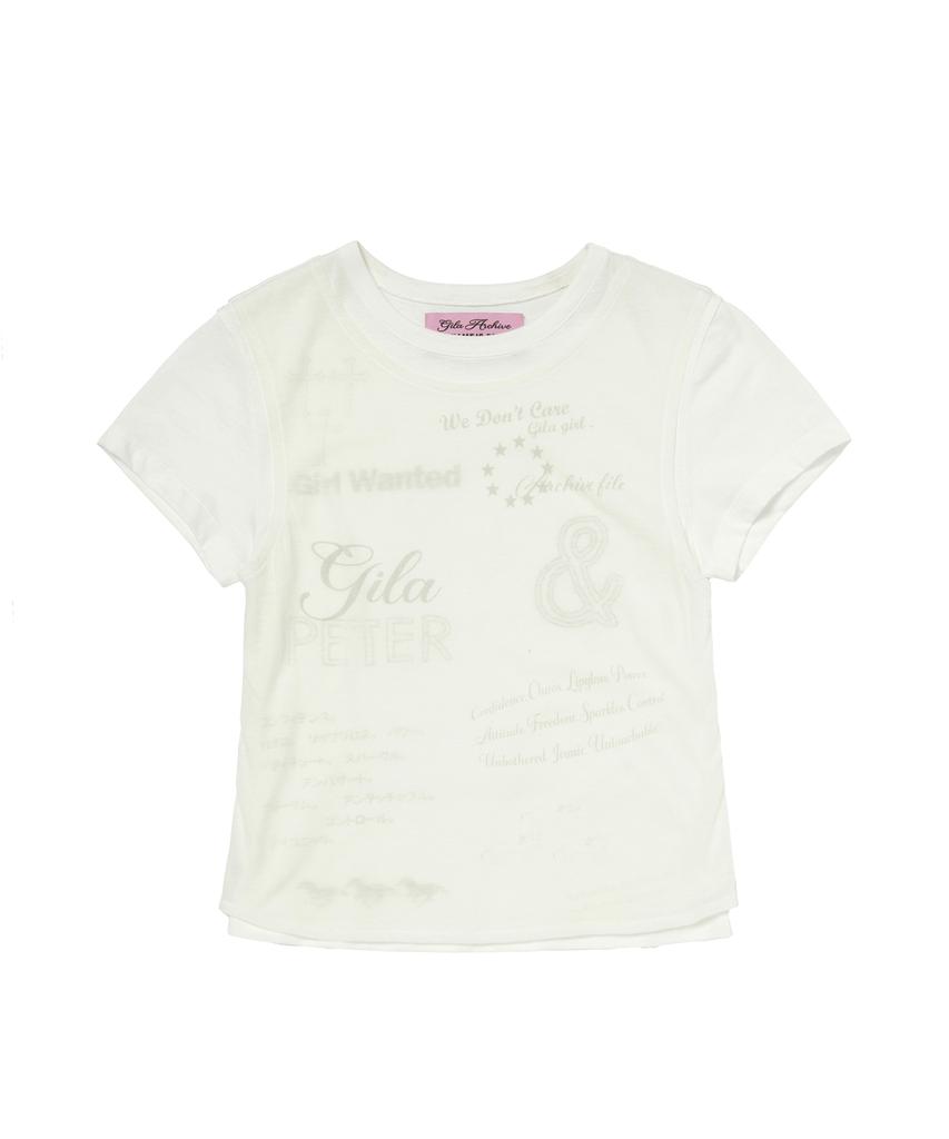 Gillaakaibeu Layered Doodle Sheer Crop T-Shirts_Ivory