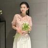 Shopping mall 1116 women's clothing spring and autumn V-neck retro thin pink floral short-sleeved shirt 1111111