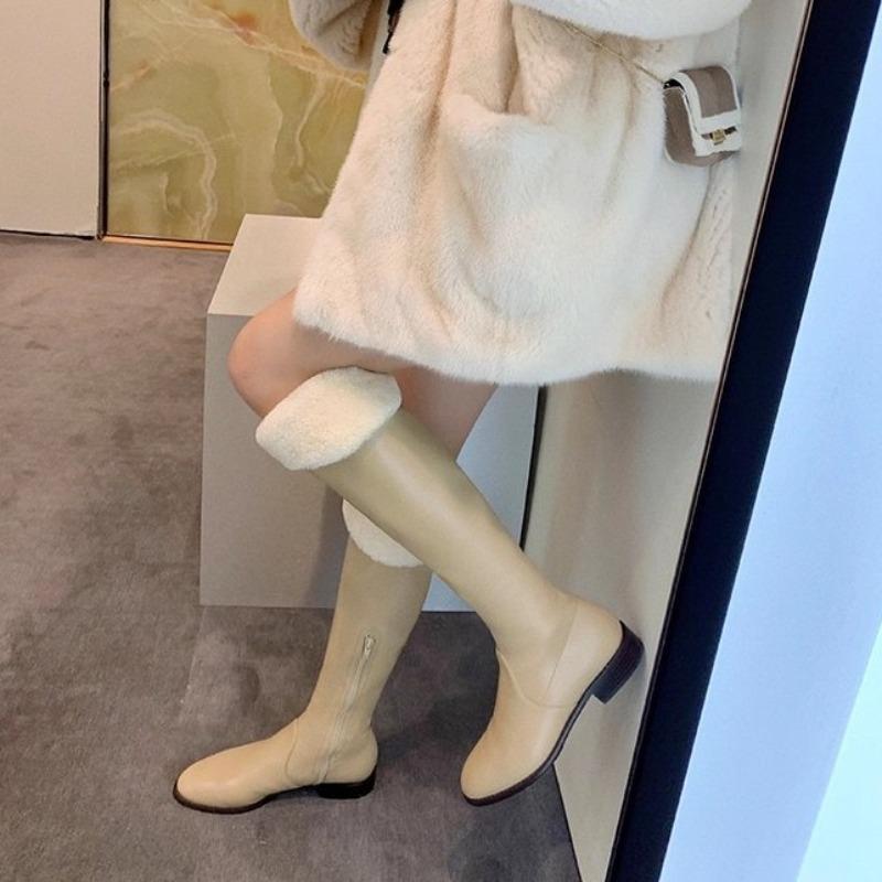 Small boots for women show height, new autumn and winter velvet high-heeled lamb wool high boots, inner height-increasing boots