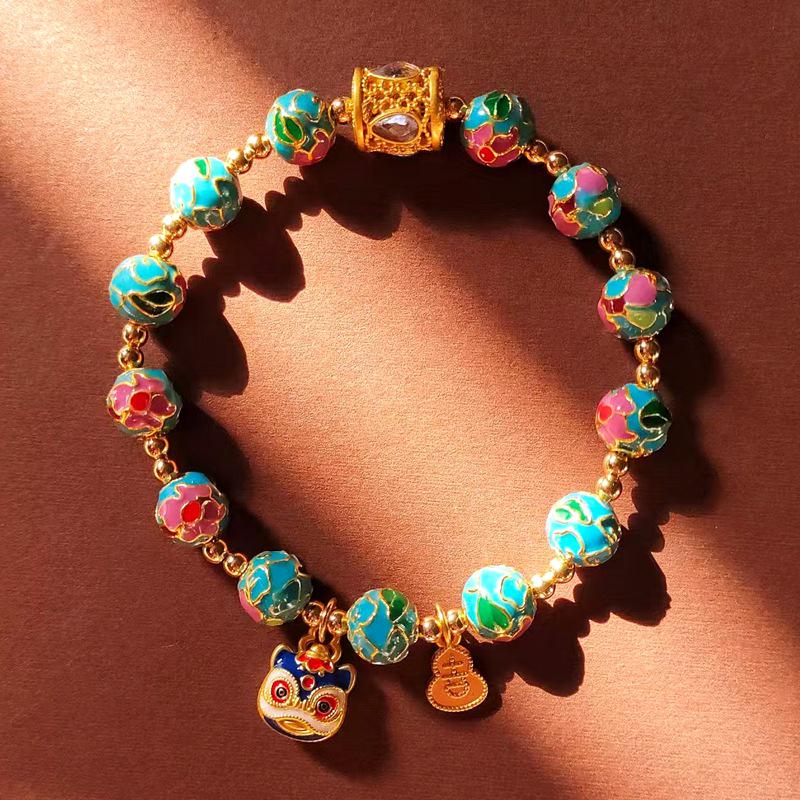 Scenic Blue Jingtai Lan Floral Lion Bracelet with Ash Glazed Beads - Women s Versatile Chinese Style Jewelry.