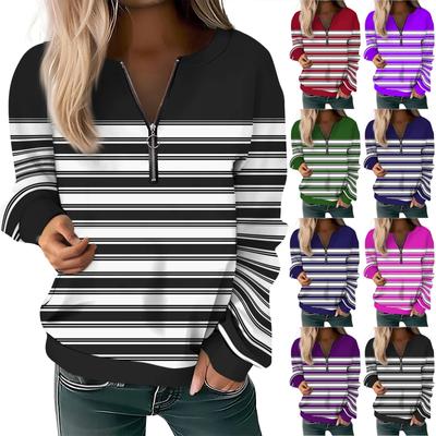Women Casual Long Sleeve Basic Quarter Zipper  Print Flowers Pullover Sweatshirts Casual Top Fall Clothes