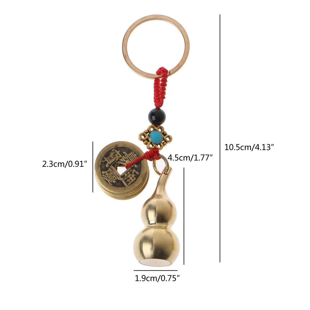 Exquisite Wu Lou Keyring Lucky Gourd Keychain with Feng Shui Coin Car for Key Ri