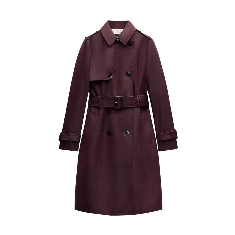 Spring New Women's Clothing French Retro Double Breasted Buckle Decoration Long-Sleeved Lapel Coat Outwear 0518252