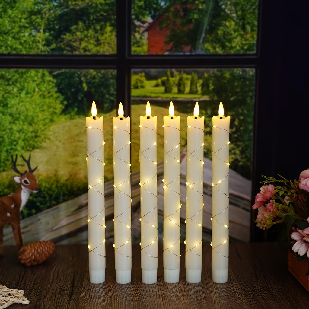 6pcs Flameless Wax-Effect 3D Flickering Candles with Control LED Electronic String Light Candlestick Ambient Lighting Home Decor