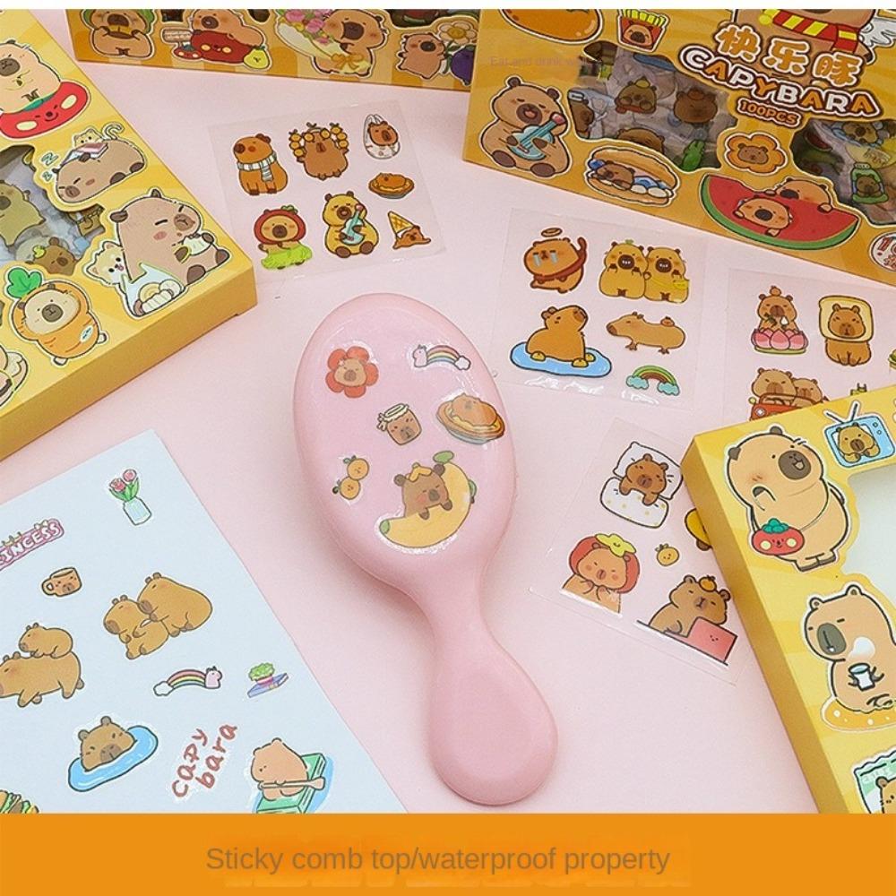 100PCS Cartoon Capybara Children Sticker DIY Hand Ledger Sticker Notebook Sticker  Birthday Gift