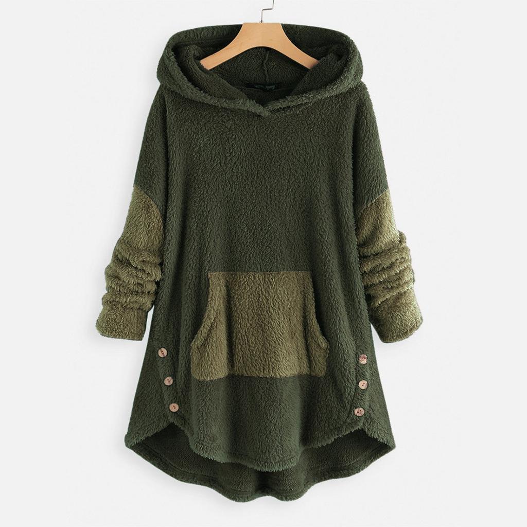 Women's Loose Plush Solid Color Long-sleeved Hooded Sweatshirt