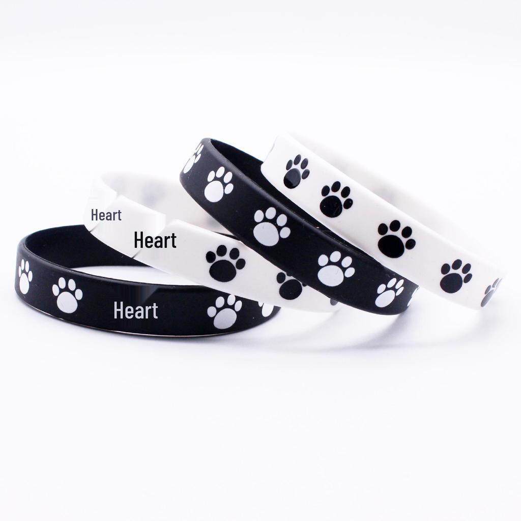 Black & White Silicone Cat Paw & Footprint Festival Bracelet