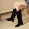Red Black Women Knee High Boots High Square Heel Big Size 47