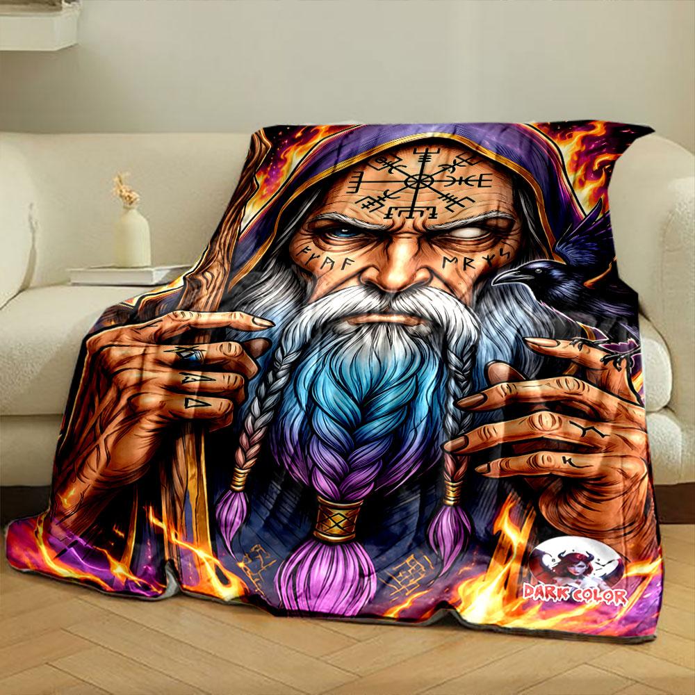 Mystical Wizard with Runes and Raven print blanket soft and cozy perfect for the living room bed sofa or a nap,gift