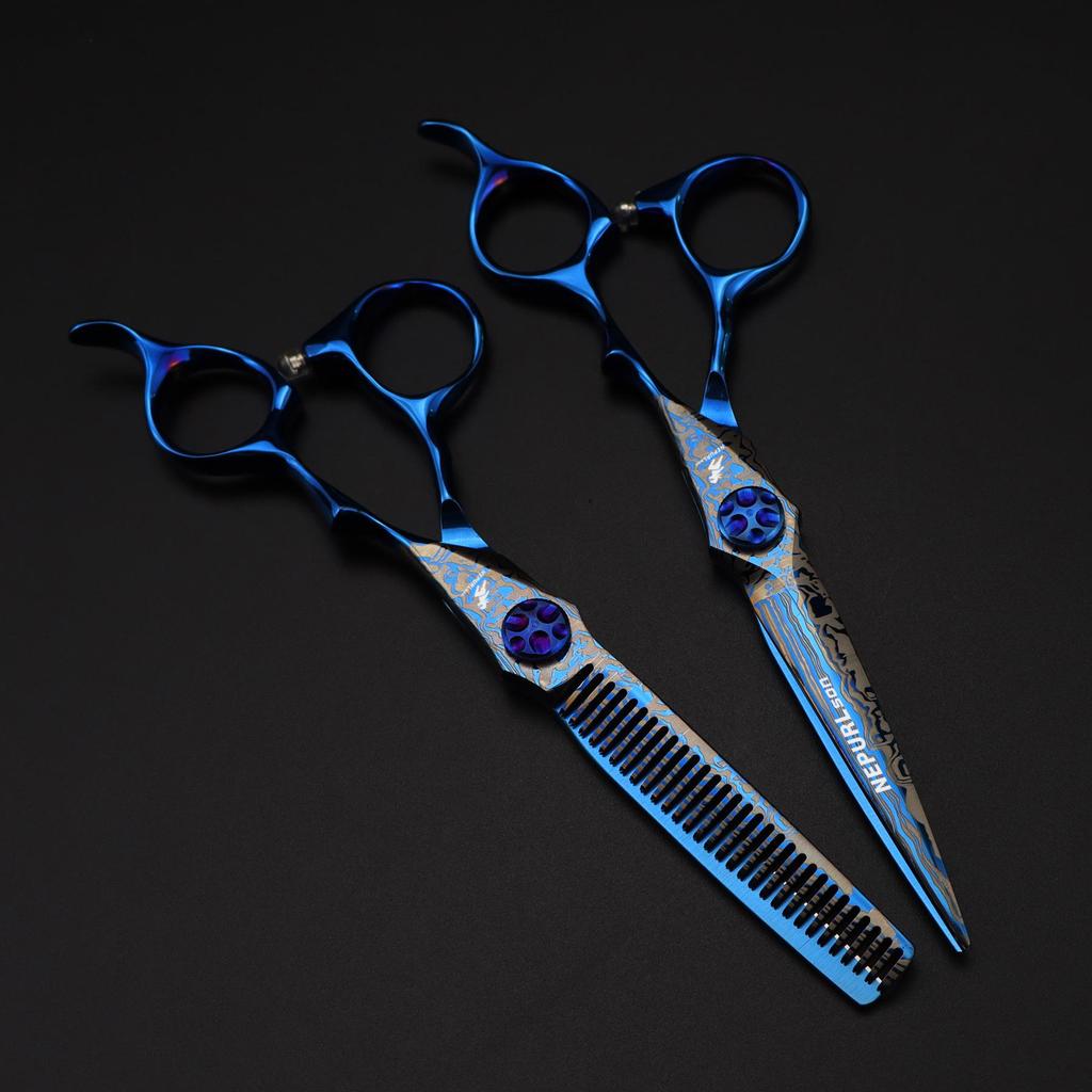 6.0-Inch Blue Damascus Hair Cutting Scissors