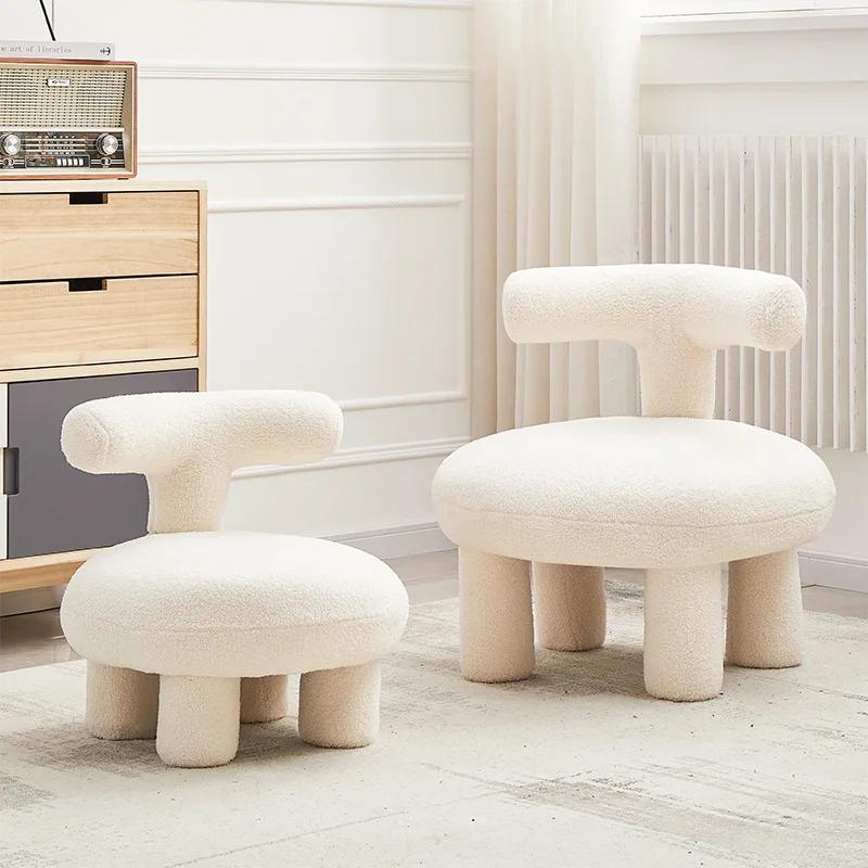 Nordic Lamb Wool Leisure Armchair - Fabric Low Stool for Living Room/Bedroom/Lazy Space