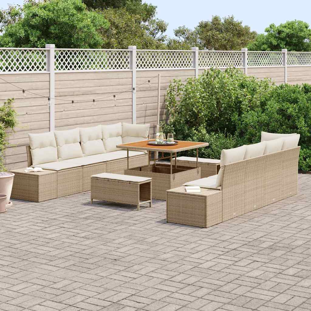 Garden Sofa Set with Cushions 11 Pcs Beige Poly Rattan