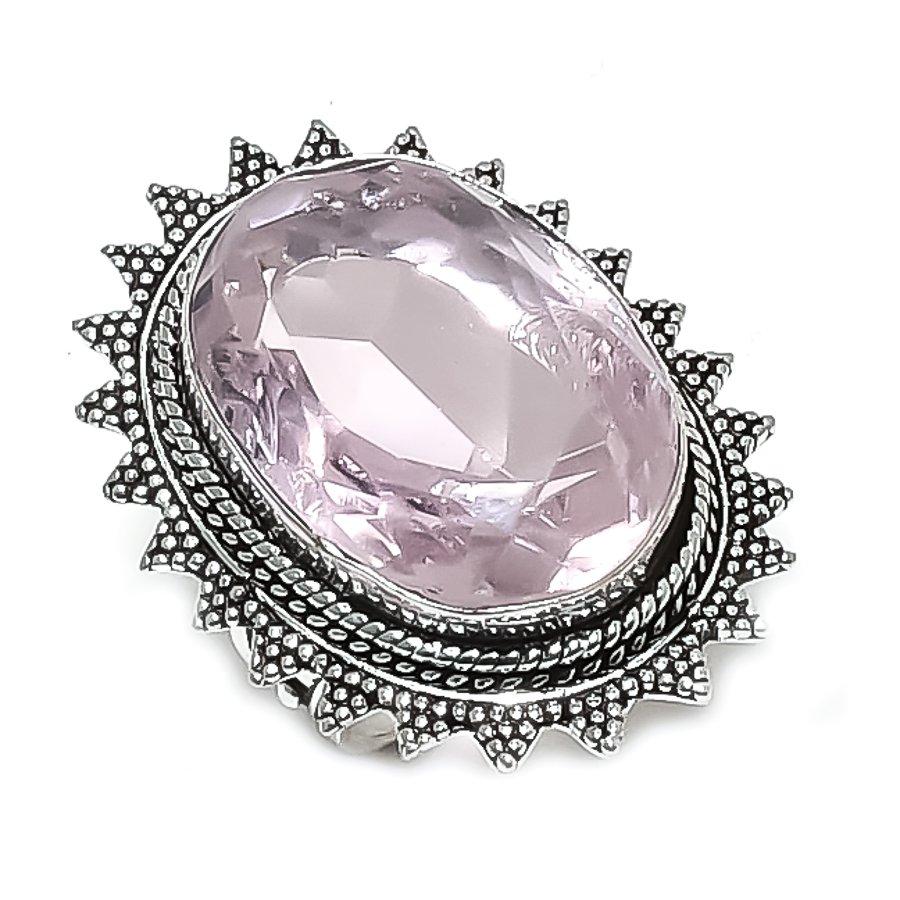 

Pink Kunzite Gemstone Handmade 925 Sterling Silver Jewelry Ring Size 8.5 B0d34