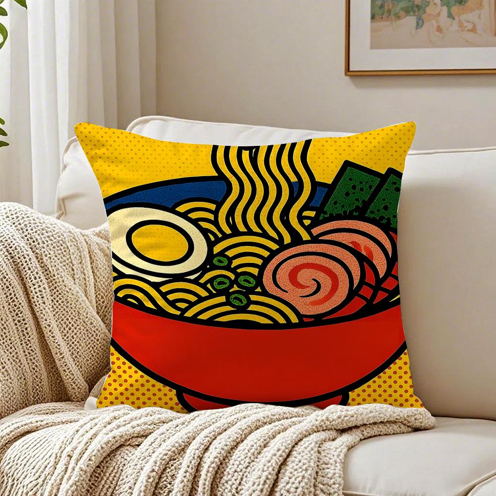 Ramen Pillow Japanese Retro Illustration Cushion Cushion Cover Pillowcase Antidustmite Living Room Sofa Decor Cushion Room