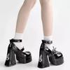 Cool Sweet Women's Punk Style High Heels Shoes Waterproof Platform Unique Gothic Mary Janes Customizable round Toe Rubber Sole