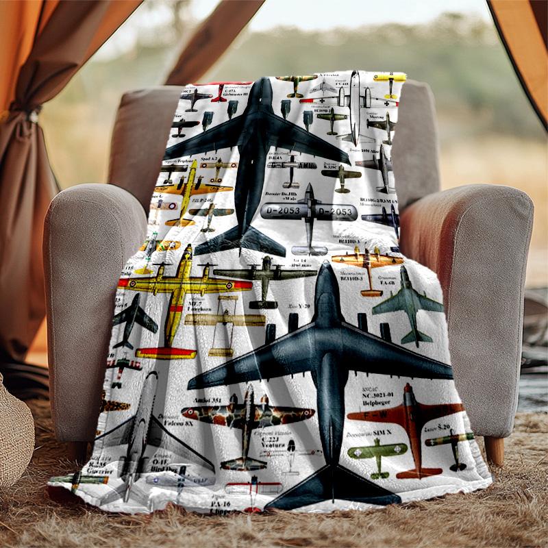 Flaneldecke mit Flugzeugmotiv, Weich, Warm, Ganzjahres-Überwurf, Design für Camping, Autoreisen, Wandern, Sofa, Bett, Büro, Perfektes Geschenk für Partys