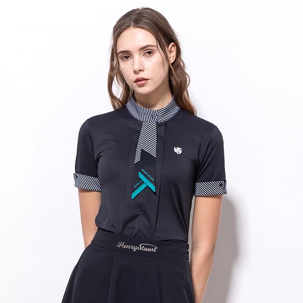 Henry Stuart Women S Tie-Neck Short Sleeve T-Shirt Black Black/S