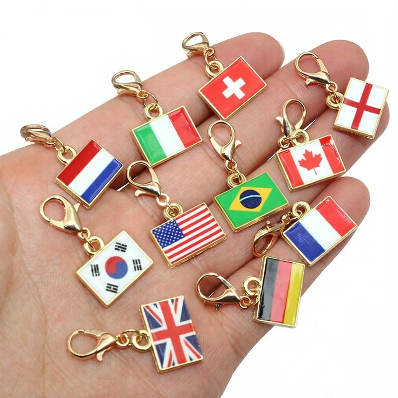 10 Stück Emaille Nationalflaggen von Ländern Anhänger mit Karabinerverschluss DIY Schmuckherstellung Zubehör für Schlüsselanhänger Armband