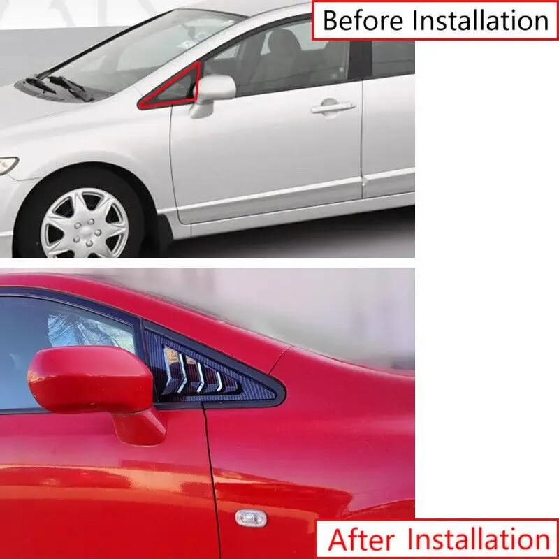 For Honda Civic Sedan 8th 2006-2010 2x Car Sticker Front Triangle Window Louver Side Vent Shutter Blind Shades Cover Trim Decor