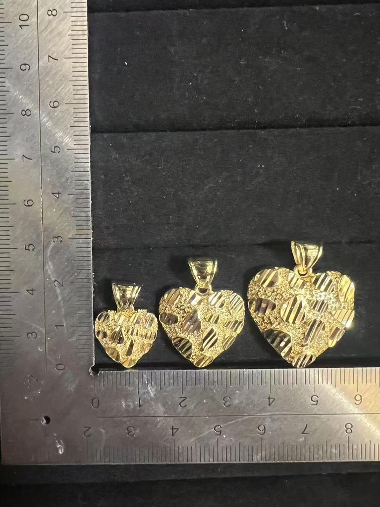 Hip Hop Unique Design Gold Nugget Cut Heart Shaped Charm Pendant Necklace for Women/men Jewelry
