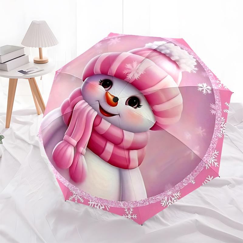 1pc Snowman Fashionable Automatic Opening/Closing Folding Umbrella with 8 Iron Bones, Plastic Handle yy251015055