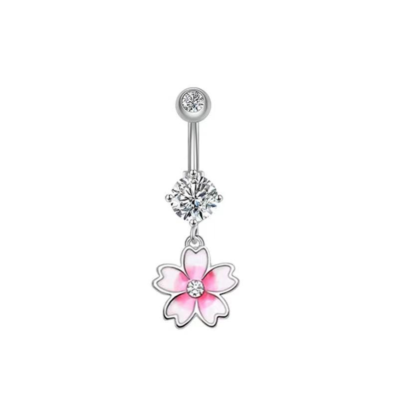 1PC Pink Color Series Crystal Belly Button Rings Snake Flower Heart Belly Ring for Women Stainless Steel Dangled Navel Piercing