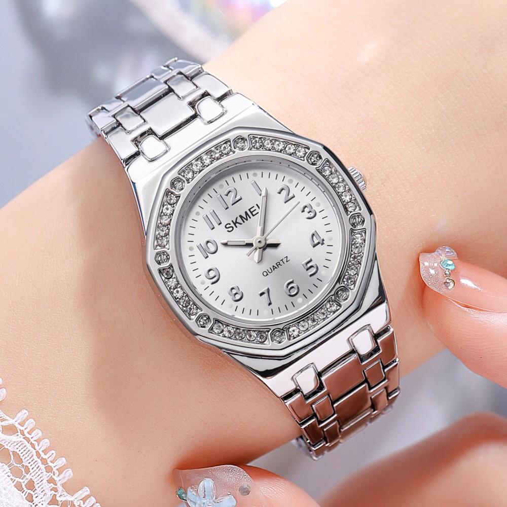 SKMEI Women Quartz Wristwatch Dial Rhinestone Bezel Full Zinc Alloy Bracelet Thin Elegant Luxury Business Ladies Watch 2508