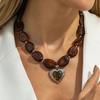 SHIXIN Vintage Brown Resin Acrylic Beaded Choker Necklace Women Luxury Love Heart Pendant Necklace Lady Gift Jewelry On the Neck
