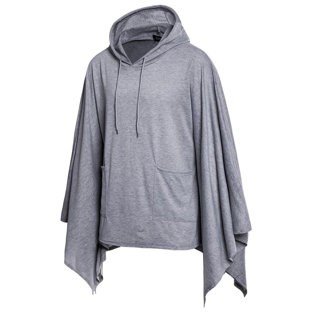 Mens Irregular Patchwork Loose  Sleeves Hooded  Cape Coa