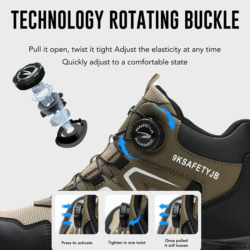 Rotating Buttons Work Safety Boots Men Steel Toe Shoes Puncture-Proof Protective Lightweight Indestructible Shoes Male Footwear