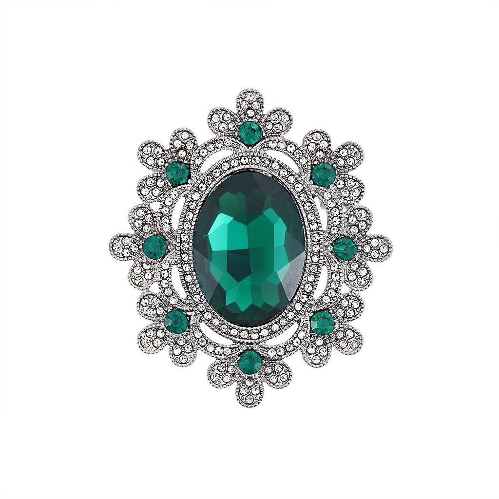 Weiman Green Sapphire Oval Brooches Luxury Women Fashion Rhinestone Crystal Silver Plated Alloy Customize Designer Brooch Pins