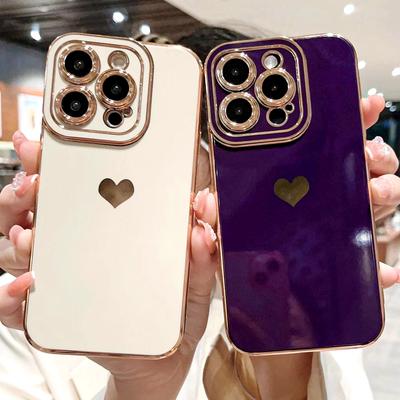 Soft Electroplated Love Heart Phone Case For Iphone 14 13 11 12 Pro Max Xs Max Xr 14 Plus Shockproof Luxury Plating Bumper Cover