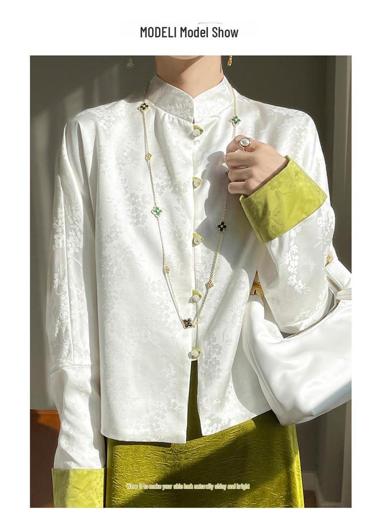 Women's Retro Satin Mandarin Collar Cardigan - Loose Fit, Light National Style Tang Jacket
