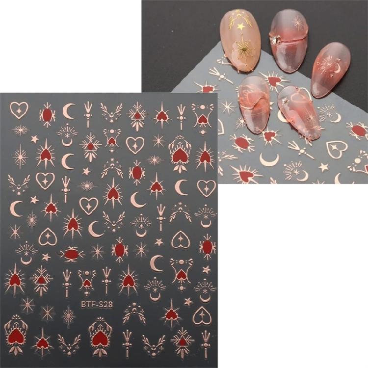 9 Sheets Bronzing Nail Art Stickers Sun Star Heart Nails Stickers Self-Adhesive Manicures Stickers 3D Nails Decals