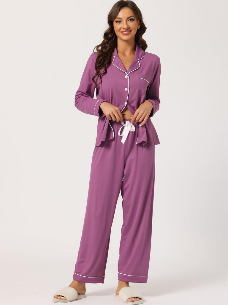 Cheibear Sleepwear Loungewear Size L Women's Set, Purple,