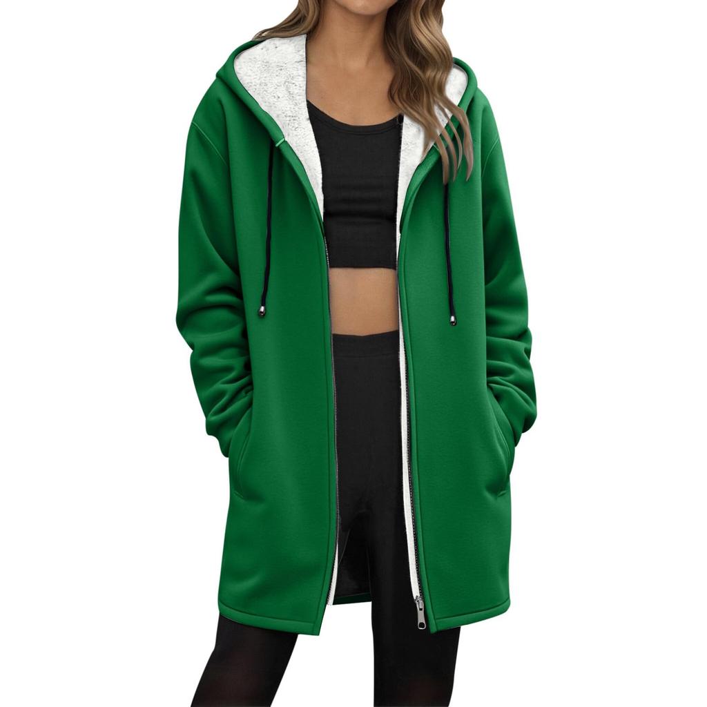 Women's Fashionable Loose Zipper Cardigan With Fleece Hoodie