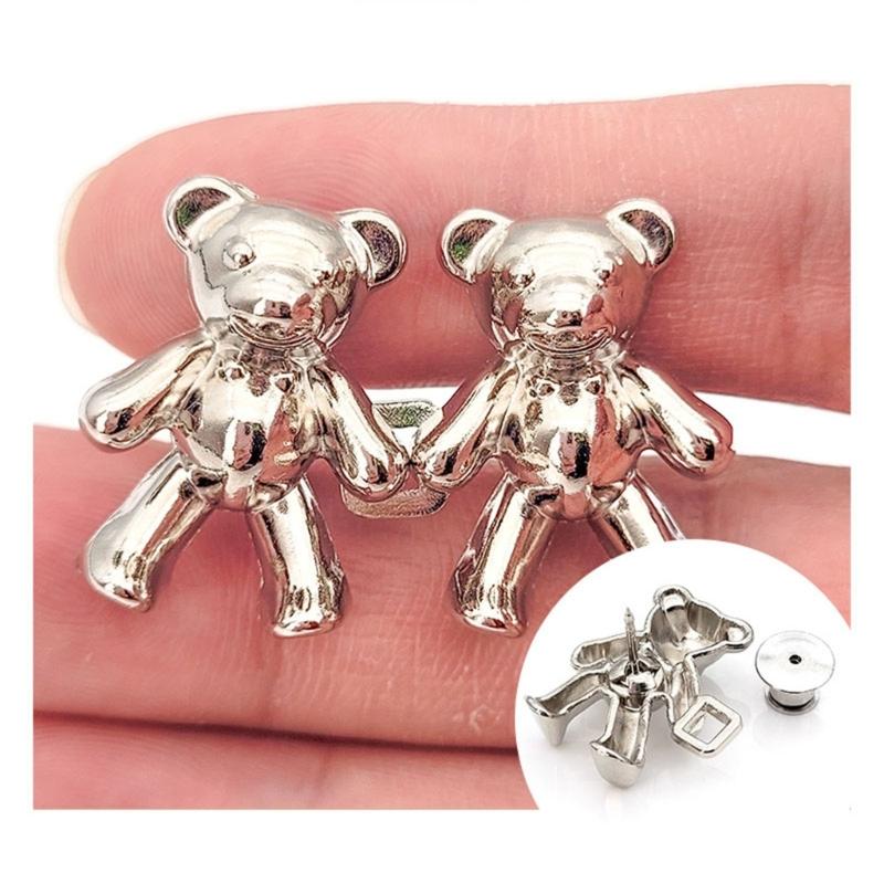 2Pcs Adjustable Jean Button Pins, Bear Shaped Waist Tightener Instant Jean Buttons for Jeans Pants, No Sewing Required