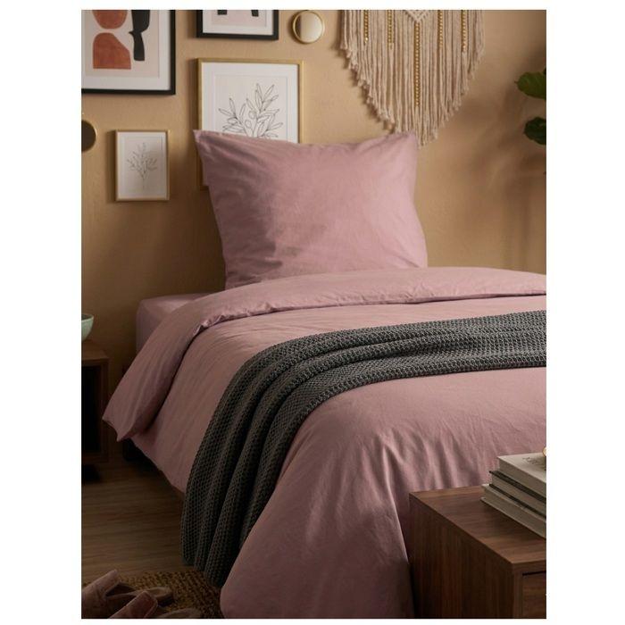 Housse de couette en coton 140 x 200 cm uni Edenne rose