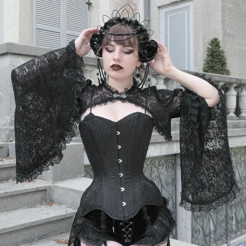 JY22221 Bell Sleeve Lace Hollow-Out Silk Cardigan for Women - European & American Autumn/Winter Fashion