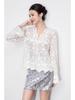 Women's V-Neck Lace Top with 3D Embroidery Design