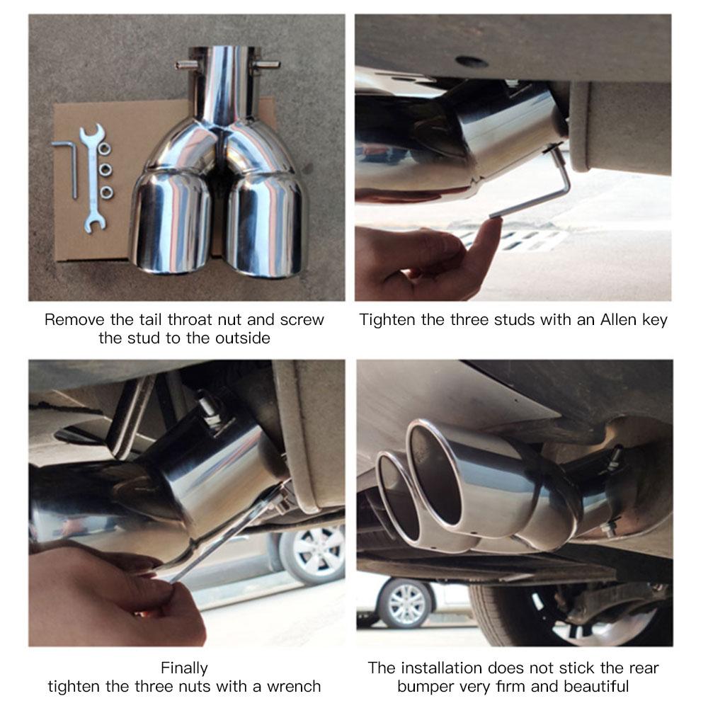 Universal Car Inlet Double-Barrel Rear Exhaust Tip Tail Pipe Muffler Outlet Stainless Steel Trim Muffler Pipe Tail